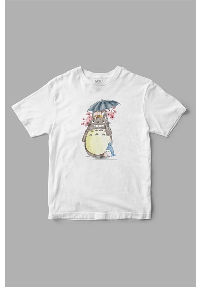 Gries Totoro Anime Manga Baskılı Tişört Beyaz