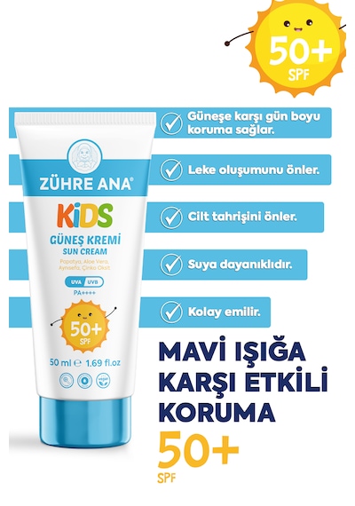 Kids Çocuk Güneş Kremi Spf 50+ Uva Uvb Leke Karşıtı Yüksek Koruma + E Vitamini 50 Ml
