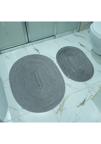 Zengin Supla Banyo Paspas Seti Siyah - Beyaz