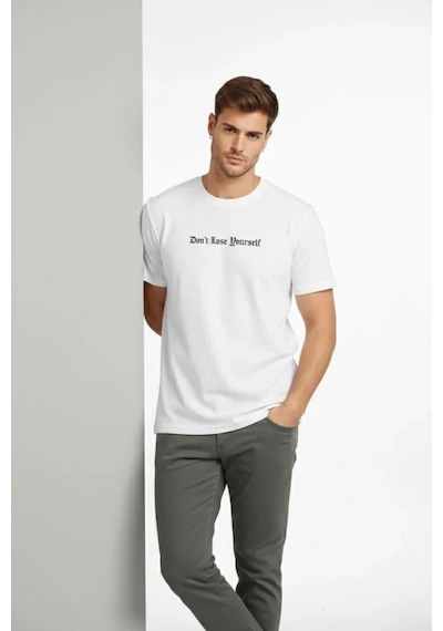 Efnaz Style Erkek Wafıl Kumaş Tişört Regular Kalıp Bisiklet Yaka Baskılı Günlük Basic T-shirt - Beyaz Efnaz Style Erkek Wafıl Kumaş Tişört Regular Kalıp Bisiklet Yaka Baskılı Günlük Basic T-shirt - Beyaz