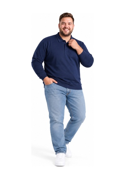 Annex Büyük Beden Polo Yaka Erkek Sweatshirt Lacivert