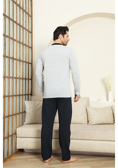 Enisena Erkek %100 Pamuklu Pijama Takımı-3 Düğmeli-12440 Gri