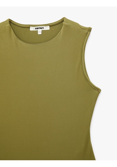 Koton Slim Fit Kolsuz Bisiklet Yaka Bodysuit Haki 7wak10014ek