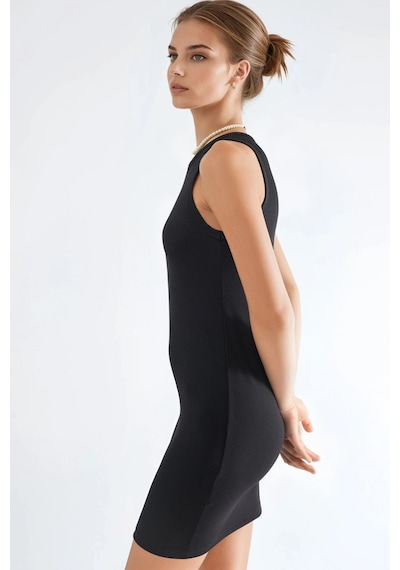 Hiccup Bisiklet Yaka Bodycon Mini Elbise Ellie Collection Siyah 01