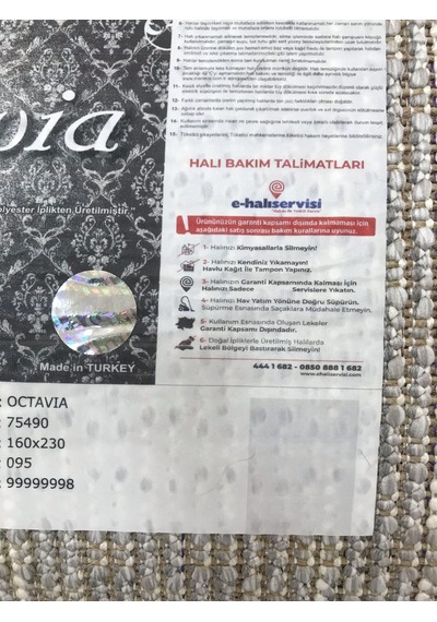 Merinos Halı Octavia 75490 095 Serisi Salon Oturma Yatak Odası Halısı Gri