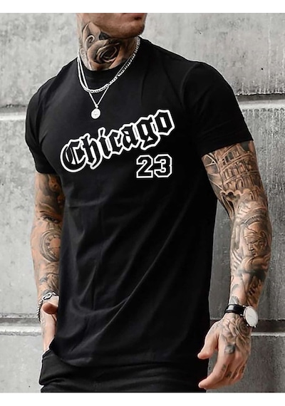 Chicago 23 T-shirt - Siyah Baskılı Oversize Bisiklet Yaka Kısa Kol Tişört Siyah