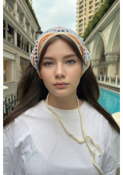 Kadın Bandana Turuncu Çizgili Triko Hair Band Kadın Retro Yazlık Saç Aksesuarı Turuncu