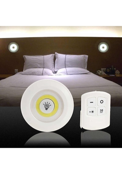 3'lü Pilli Led Spot Lamba Yapışkanlı Uzaktan Kumandalı Dolapiçi Beyaz