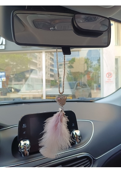Pandalı Model Metal Yıldız Dikiz Ayna Süsü Pudra Pembe Tüylü Renk