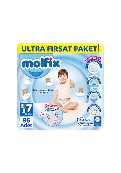 Molfix 7 Beden Bebek Bezi Ultra Fırsat Paketi 48x2 96 Adet 7 Numara