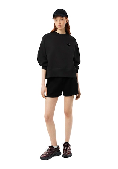 Lacoste Oversized Cotton Womens Sweatshirt Bol Kesim Bisiklet Yaka Pamuklu Kadın Sweatshirt Siyah
