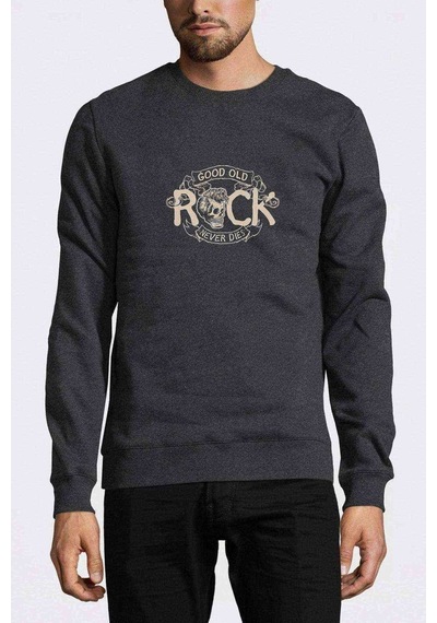 Good Old Rock Never Dies Rockn Baskılı Füme Erkek Örme Sweat