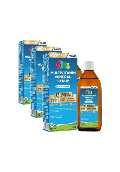 Kids Multivitamin Mineral Şurup 150 Ml 17 Vitamin Ve Mineral, L-arjinin, Kara Mürver, Beta Glukan, Çocuklar İçin Bağışıklık Ve Gelişim Desteği 3 Paketi