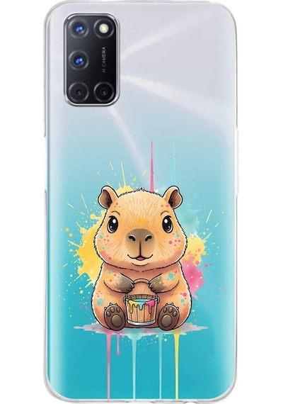 Oppo A92 İle Uyumlu Splash Kapibara Tasarımlı Şeffaf Silikon Kılıf Şeffaf