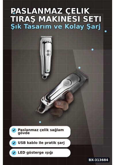 Lexroo Şarjlı Saç Sakal Düzeltici Tıraş Makinesi Seti 3 Taraklı 4