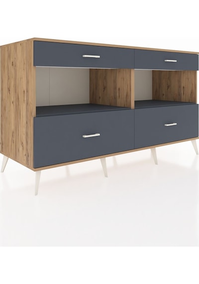 Kronos Konsol 2 Raflı 4 Çekmeceli 176x59x99 Çam-antrasit Çam-antrasit