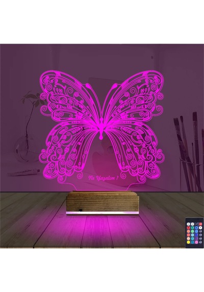 Luvivia Kelebek Kişiye Özel 3d Lamba - Masa Gece Lambası V1 Şeffaf