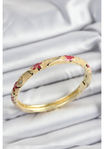 Mineli Pirinç Pembe Ve Krem Çiçek Motifli Gold Renk Kadın Ke Tdrtr