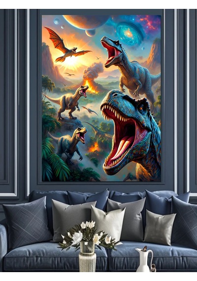 Ahşap Tablo Dinozorlar Dünyası Doğa Manzarası