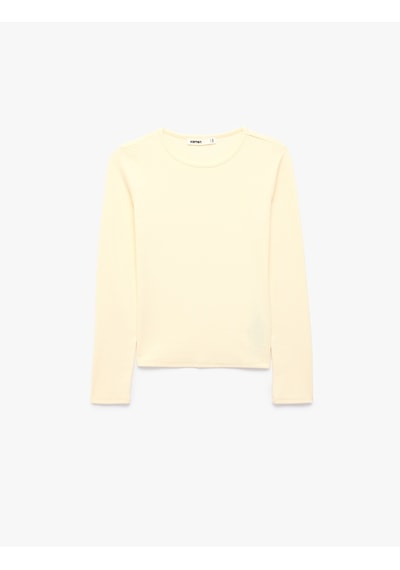 Koton Modal Kumaş Slim Fit Bisiklet Yaka Uzun Kollu Tişört Sarı 7wak50046ek