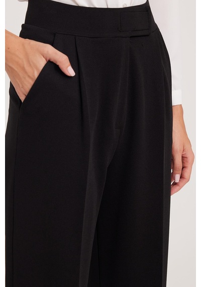 Tudors Kadın Regular Fit Klasik Kesim Cırt Kapamalı Geniş Paça Siyah Pantolon-39574 siyah