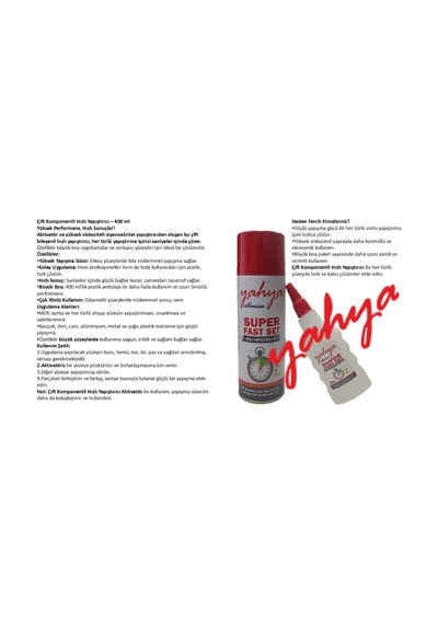 Yahya Çift Komponentli Hızlı Ahşap Mdf Plastik Çok Amaçlı Yapıştırıcı Seti 400 Ml/100gr Büyük Boy 400 Ml