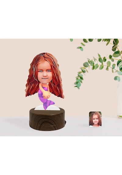 Kişiye Özel Deniz Kızı Karikatürlü Dekoratif 3D Biblo Led Işıklı (481504692)