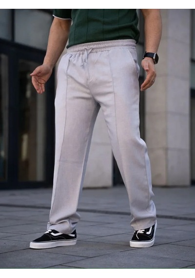 Veraura Lifestyle Erkek Keten Cepli Çıma Dikişli Jogger Buggy Pantalon Rahat Kalıp - Gri