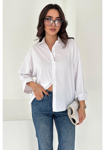 Oversize Düğmeli Gömlek Classic Beyaz
