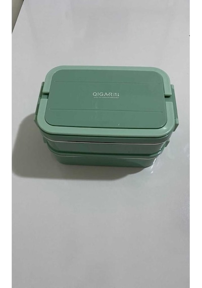Food 2 Katlı 3 Bölmeli Çatal Kaşıklı Paslanmaz Çelik Yemek Tşıma Kabı 1.65l Yeşil