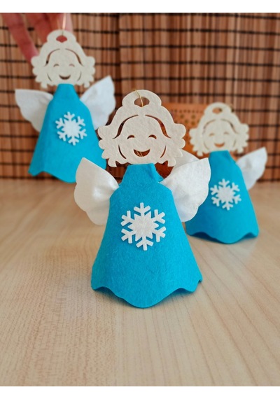Mavi Keçe Melek Figürü Yılbaşı Süsü - 3'lü Set Kendin Yap Mini Etkinlik