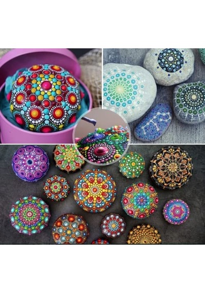 Mandalart Fabric Dot Kalemleri, Dot Çubukları 12 Parça, Büyükten Küçüğe Tüm Boyutlar 124-Pembe