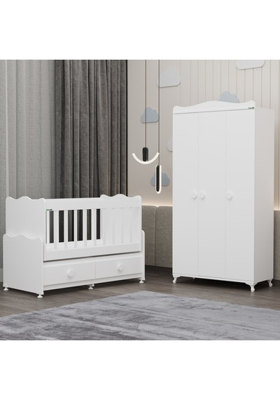 Elegant Beşik Ve Yıldız 3 Kapaklı Dolap - Beyaz Beyaz