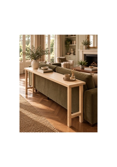 Doğal Ahşap Koltuk Arkası Konsol Sehpa 180x30x80 Cm Masif Çam Dresuar