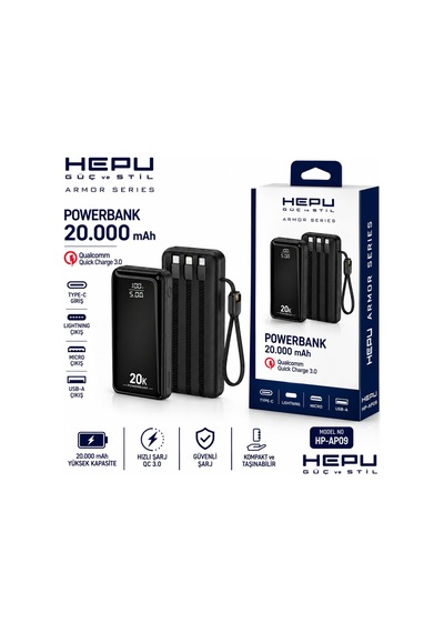 Hepu Hp-ap09 Armor Series 20.000 Mah Dahili Kablolu Qualcomm Quic