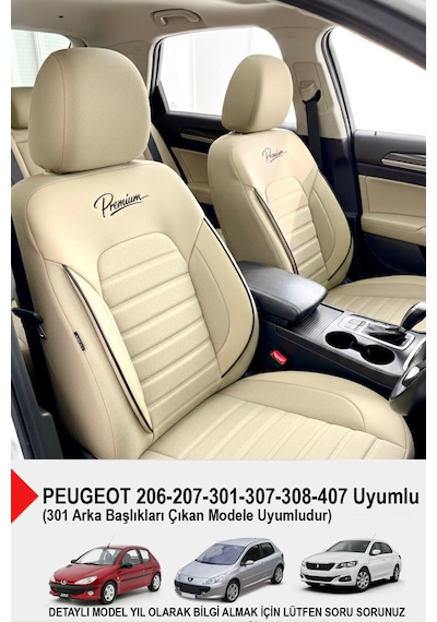 Premium Serisi Lüks Keten Oto Koltuk Kılıfı Peugeot 206-207-208-306-307-407- Uyumlu Bej