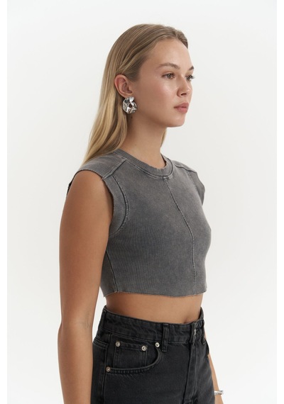 Mai Collection Mai Studios Co. Swipe Füme Yıkamalı Crop Füme