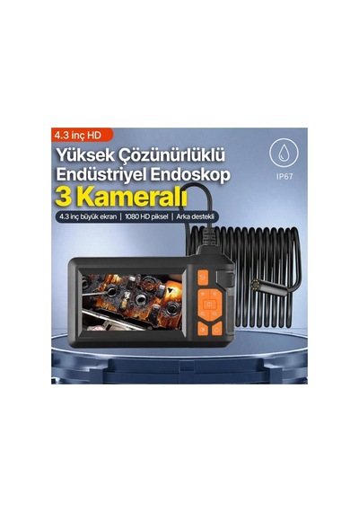 3 Kameralı 10 Metre Endoskop Yılan Kamera Ip67 Su Geçirmez 4.3"hd Ekranlı Ledli