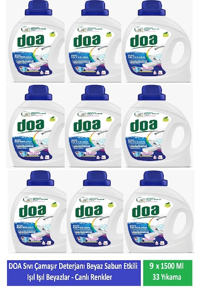 Doa Sıvı Beyaz Sabun Etkili Çamaşır Deterjanı 33 Yıkama 9 x 1500 ML