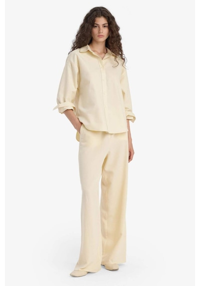 DeFacto Wide Leg Cepli Yüksek Bel Standart Boy Keten Karışımlı Pantolon F5024AX25SPBG357