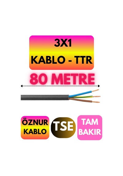Öznur 3x1 Ttr Kablo Siyah Metre Seçenekli - 80 Metre