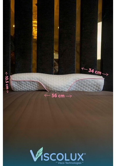 Servikal Boyun Destekli Ortopedik Yastık - Boyun Düzleşmesi Visco Yastık Pembe 56x34x10,5, Pembe Genel