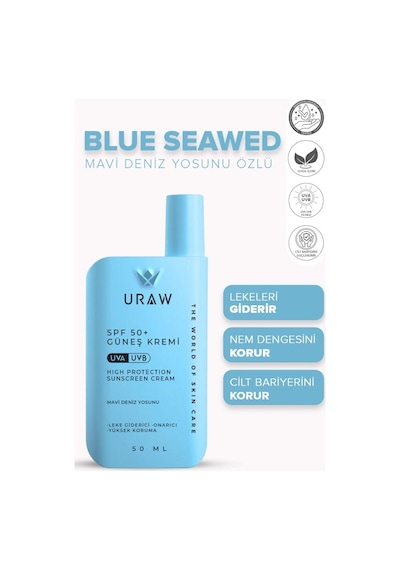 Uraw Deniz Yosunu Özlü Nemlendirici ve Ton Eşitleyici Güneş Kremi SPF50+ 50 ML