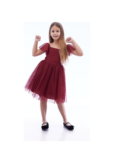 Ahengim Kız Çocuk Kare Yaka Trend Tül Elbise Ak2242 Bordo Ahengim Kız Çocuk Kare Yaka Trend Tül Elbise Ak2242 Bordo