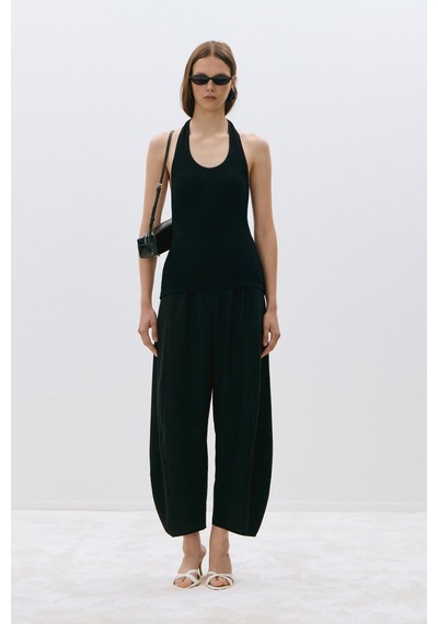 Suud Collection Siyah Estel Halter Dökümlü Triko Bluz