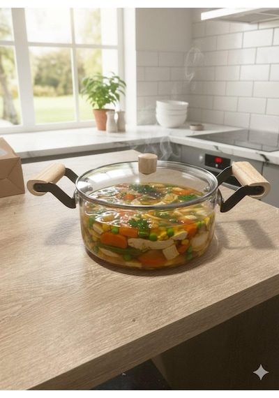 Qerhome Chef Prime Borosilikat Cam Tencere 2500 Ml Şeffaf
