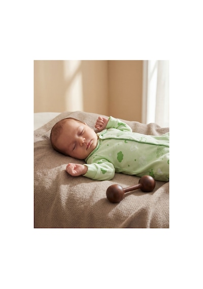 Minory Baby - Bebek Tulumu Bulut Motifli Yeşil Yeşil