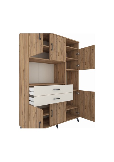 Hyperion Dolap 9 Raflı 2 Çekmeceli 6 Kapaklı 132x44x195 Çam-ç... Çam
