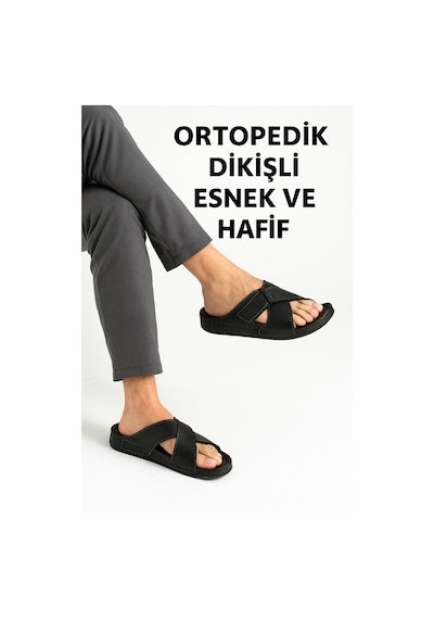 Birrbazaar Erkek Ortopedik Taban Ayarlanabilen Cırtlı Dikişli Şık İçeri Dışarı Deri Suni Terlik Siyah Birrbazaar Erkek Ortopedik Taban Ayarlanabilen Cırtlı Dikişli Şık İçeri Dışarı Deri Suni Terlik Siyah