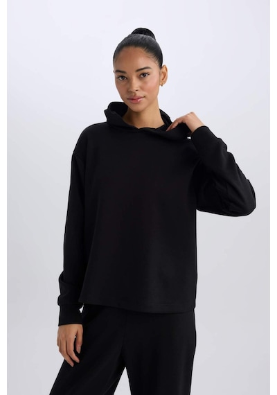 DeFactoFit Standart Fit Kapüşonlu Skuba Dalgıç Kumaş Sporcu Basic Düz Sweatshirt A5626AX25SPBK81